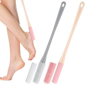 2 Pack Toe Cleaning Brush, 15.7" Shower Foot Scrubber, Long Handle Silicone Bristles Lotion Applicator, Two Sizes Heads, for Elderly, Men and Women