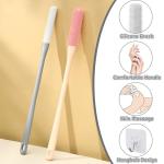 2 Pack Toe Cleaning Brush, 15.7" Shower Foot Scrubber, Long Handle Silicone Bristles Lotion Applicator, Two Sizes Heads, for Elderly, Men and Women