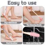 2 Pack Toe Cleaning Brush, 15.7" Shower Foot Scrubber, Long Handle Silicone Bristles Lotion Applicator, Two Sizes Heads, for Elderly, Men and Women