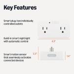 Amazon Basics Dual Smart Plug with Motion Sensor and Night Light, Works with Alexa Only, Control from Anywhere, Automatic Control, 2.4 GHz Wi-Fi, No Hub Required, 4.33 x 2.36 x 1.38 in, White
