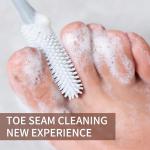 Toe Cleaning Brush, Silicone Toe Gap Cleaner 15.7inch Long Handled Foot Brush for Seniors, Soft Rubber Brush Exfoliating Foot Scrubber for Shower - Seniors, Men and Women (Grey)