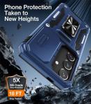 WRJ for Samsung Galaxy S25/Galaxy S24 Case with Slide Camera Cover and Screen Protector, Military Grade Protection [Rotated Ring Kickstand] Heavy Duty Shockproof Protective Cover-Navy Blue