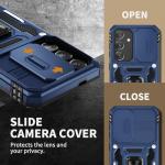 WRJ for Samsung Galaxy S25/Galaxy S24 Case with Slide Camera Cover and Screen Protector, Military Grade Protection [Rotated Ring Kickstand] Heavy Duty Shockproof Protective Cover-Navy Blue