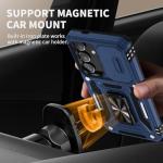 WRJ for Samsung Galaxy S25/Galaxy S24 Case with Slide Camera Cover and Screen Protector, Military Grade Protection [Rotated Ring Kickstand] Heavy Duty Shockproof Protective Cover-Navy Blue