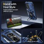 WRJ for Samsung Galaxy S25/Galaxy S24 Case with Slide Camera Cover and Screen Protector, Military Grade Protection [Rotated Ring Kickstand] Heavy Duty Shockproof Protective Cover-Navy Blue