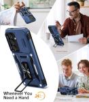 WRJ for Samsung Galaxy S25/Galaxy S24 Case with Slide Camera Cover and Screen Protector, Military Grade Protection [Rotated Ring Kickstand] Heavy Duty Shockproof Protective Cover-Navy Blue
