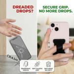 WUOJI Universal Phone Grip for Smartphones - Phone Holder for Hand for Back of Phone - Wireless Charging Compatible (Black) - 3Pack