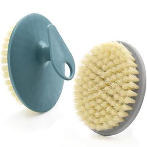 Body Scrubber 2 Pack, BEAUTAIL Gentle Exfoliating Shower Bath Brush, Soft Bristle Brushes for Sensitive Skin Women Men, Non-Slip Hand-Clip, Durable and Long Lasting (Blue+Gray)