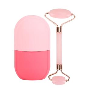 Facial Skincare Ice Roller Mold-Ice Roller for Face and Eye，Beauty Cube Brighten Skin &Enhance Natural Glow &Remove Fine Lines，Facial Beauty Ice Roller Skin Care Tools (Oval, pink set)