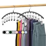 Volnamal Legging Organizer for Closet, Metal Yoga Pants Hangers 2 Pack w/10 Clips Holds 20 Leggings, Space Saving Hanging Closet Organizer w/Rubber Coated Closet Organizers and Storage, Black