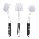 SetSail Dish Brush Set of 3 with Bottle Brush, Dish Scrub Brush with Long Handle Deep Cleaning Handle Brush with Scraper Tip for Kitchen Sink Dishes Bottle Cup Pot and Pans Tile Lines, Black