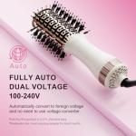 4-in-1 Travel Dual Voltage Hair Dryer Brush Blow Dryer Brush,Portable 2 inch Mini Hot Air Brush,Travel Hair Styler/Volumizer/Straightener/Curler,110-240V European Blow Dry Brush with EU&UK Plug