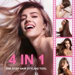 4-in-1 Travel Dual Voltage Hair Dryer Brush Blow Dryer Brush,Portable 2 inch Mini Hot Air Brush,Travel Hair Styler/Volumizer/Straightener/Curler,110-240V European Blow Dry Brush with EU&UK Plug