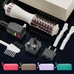 Travel Dual Voltage Hair Dryer Brush 4-IN-1 Portable Mini Hot Air Blow Dryer Straightener & Curler Brush, Titanium Round Blowout Styler Volumizer Tools, 110/240V US/EU/UK Plug for International Travel