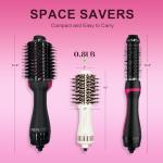 4-in-1 Travel Dual Voltage Hair Dryer Brush Blow Dryer Brush,Portable 2 inch Mini Hot Air Brush,Travel Hair Styler/Volumizer/Straightener/Curler,110-240V European Blow Dry Brush with EU&UK Plug