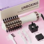 4-in-1 Travel Dual Voltage Hair Dryer Brush Blow Dryer Brush,Portable 2 inch Mini Hot Air Brush,Travel Hair Styler/Volumizer/Straightener/Curler,110-240V European Blow Dry Brush with EU&UK Plug