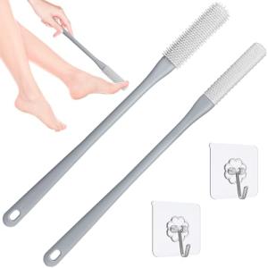 Demarzily Toe Cleaning Brush,Foot Scrubber for Shower with 15.7" Long Handle Soft Silicone Cleaning Shower Brush Foot Care for Seniors,Elderly, Men and Women (Grey)