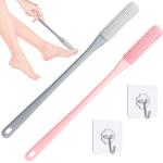 Demarzily Toe Cleaning Brush,Foot Scrubber for Shower with 15.7" Long Handle Soft Silicone Cleaning Shower Brush Foot Care for Seniors,Elderly, Men and Women (Grey+Pink)