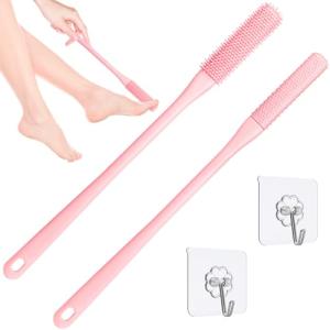 Demarzily Toe Cleaning Brush,Foot Scrubber for Shower with 15.7" Long Handle Soft Silicone Cleaning Shower Brush Foot Care for Seniors,Elderly, Men and Women (Pink)