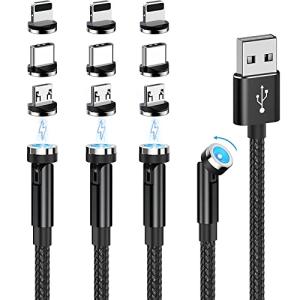 540° Rotating Magnetic Charging Cable (4 Pack 3/3/6/6ft) USB C Magnetic Phone Charger Cable 3 in 1 2.4A Fast Charge Cord for iPhone Samsung Moto Oneplus Android Tablet All Micro USB/Type C Device