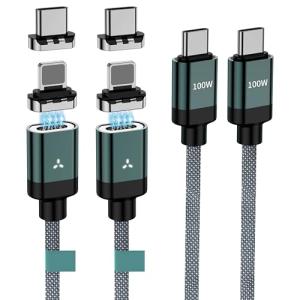 CNakdDG 100W 2 in 1 Magnetic USB C Charging Cable [2-Pack, 4/6.6FT] 480Mbps Data Transfer, 5A C to C Cable Fast Charging for iPhone 16/15/14/13 Pro Max, MacBook Pro,iPad,Galaxy S22,Pixel