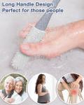 Demarzily Toe Cleaning Brush,Foot Scrubber for Shower with 15.7" Long Handle Soft Silicone Cleaning Shower Brush Foot Care for Seniors,Elderly, Men and Women (Grey)
