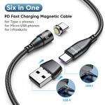 ODDADD 100W USB C Magnetic Charging Cable 2pack(3.3ft+6ft), 6 in 1 Magnetic Fast Charging Cable, Magnetic USB C Charging Cable Compatible with Micro USB, Type C and All Devices
