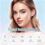 True Wireless Earbuds White Bluetooth 5.3 with Microphone for Working Out Noise Canceling Blue Tooth Ear Buds Deep Bass TWS Wireless Earphones with Charging Case in Ear Headphone for iPhone Android