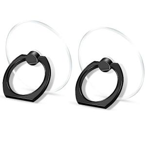TACOMEGE Transparent Clear Phone Ring Grips Holder Kickstand, Finger Ring Stand for Cell Phone Tablet Case Accessories Round (BK R)