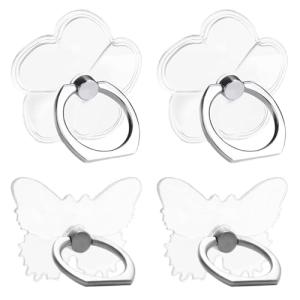 LOGJAM 4 Pcs Cell Phone Finger Ring for Back of Phone, Clear Holder Grip Stand 360 Rotation Universal Phone Case Accessories