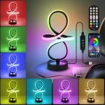 Modern RGB Table Lamps, 7 Colors 10 Light Spiral Bedside Lamp with Remote&APP, Cool Table Lamp, Dimmable LED Nightstand Lamp with Scene/Music Modes for Bedroom, Living Room, Christmas Gifts Black