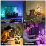 Modern RGB Table Lamps, 7 Colors 10 Light Spiral Bedside Lamp with Remote&APP, Cool Table Lamp, Dimmable LED Nightstand Lamp with Scene/Music Modes for Bedroom, Living Room, Christmas Gifts Black