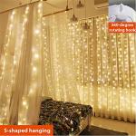 ZSJWL 300 LED Curtain Fairy Lights with Remote, 8 Modes 9.8 × 9.8 Ft Curtain String Light USB Plug in, Twinkle Silver Wire Lights for Bedroom Window Chrismas Wedding Party, Warm White