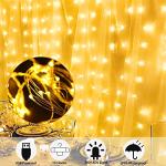 HOME LIGHTING Window Curtain String Lights, 300 LED 8 Lighting Modes Fairy Copper Light with Remote, USB Powered for Christmas Party Wedding Home Decorations (Warm White)