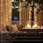 echosari 300 LED Curtain Lights Battery Operated, 9.8ft×9.8ft Hanging Light with Remote Timer Fairy Curtain Lights for Bedroom Patio Wedding Backdrop Party Decór (Warm White)