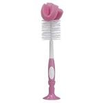 Dr. Brown's Reusable Sponge Baby Bottle Cleaning Brush with Suction Cup Stand, Scrubber and Nipple Cleaner, Pink 1-Pack