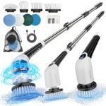 YKYI Electric Spin Scrubber,Cordless Cleaning Brush,Shower Cleaning Brush with 8 Replaceable Brush Heads,Power Scrubber 3 Adjustable Speeds,Adjustable & Detachable Long Handle,Voice Broadcast
