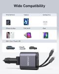 iPhone Car Charger, Retractable Fast Car Phone Charger 100w for CarPlay, 4 in 1 Car Charger Adapter with 2 Cables 31.5 Inch and 2 USB Ports, Compatible with iPhone 17/16/15/14/13/12/11 Pro/Samsung