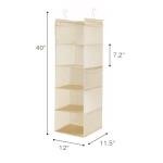 MAX Houser 5 Shelf Hanging Closet Organizer, Space Saver, Cloth Hanging Shelves with 4 Side Pockets, Foldable, Beige