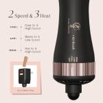 110-240V Travel Brush Hair Dryer, Small Hair Straightener Brush with European Plug Adapter for International Travel, 4 in 1 Hot Air Styler & Dryer for Drying Straightening Curling Volumizing