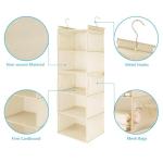 MAX Houser 5 Shelf Hanging Closet Organizer, Space Saver, Cloth Hanging Shelves with 4 Side Pockets, Foldable, Beige