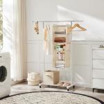 MAX Houser 5 Shelf Hanging Closet Organizer, Space Saver, Cloth Hanging Shelves with 4 Side Pockets, Foldable, Beige