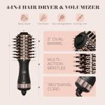 110-240V Travel Brush Hair Dryer, Small Hair Straightener Brush with European Plug Adapter for International Travel, 4 in 1 Hot Air Styler & Dryer for Drying Straightening Curling Volumizing