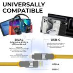 inCharge Rolling Square XL 30 cm - USB-C Cable, Universal Smartphone Cable, Gift for Men, 6-in-1 Universal Charger for Smartphones, Technical Gadget, Yellow, Lightning Cable 100W
