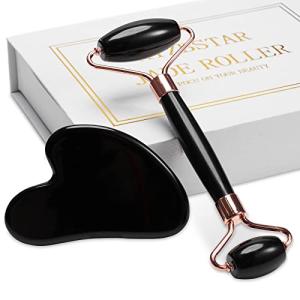 XYZBSTAR Jade Roller for Face, Facial Roller Massager Skin Care Tool, Gua Sha Facial Tools for Face, Neck, Eyes, Reduce Puffiness of The Skin (Black)