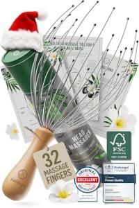 HELDSON® Premium Wire Head Massager Scalp Massage Tool - 32 Fingers Octopus Scratcher - Stress Relax Tickler - Hair Massagers Whisk - Headspa Equipment - Headscratcher Tickle Tools - Gift Men, Women