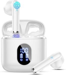 Wireless Earbuds, Bluetooth Headphones V5.4 Stereo Bass Ear Buds with ENC Noise Cancelling Mics,30H Bluetooth Earbuds with LED Display Charging Case, IP7 Waterproof Earphones for Android iOS【Mini】