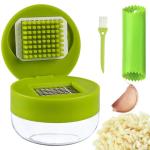 Garlic Press Stainless Steel, Garlic Mincer Tool with Storage Container, Garlic Chopper with Peeler Skin and Cleaning Brush