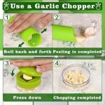 Garlic Press Stainless Steel, Garlic Mincer Tool with Storage Container, Garlic Chopper with Peeler Skin and Cleaning Brush