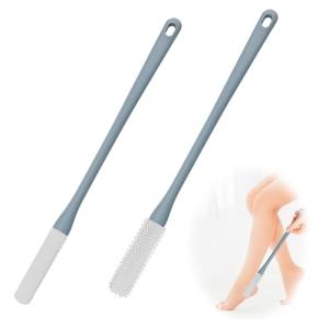 Pahysa 2 Pcs Toe Gap Cleaning Brush, Sofe Foot Brush Shower Scrubber Foot Exfoliator Tool in Shower Cleaner with Long Handle Skin Exfoliation Lotion Applicator for Seniors Elderly Men and Women (Grey)